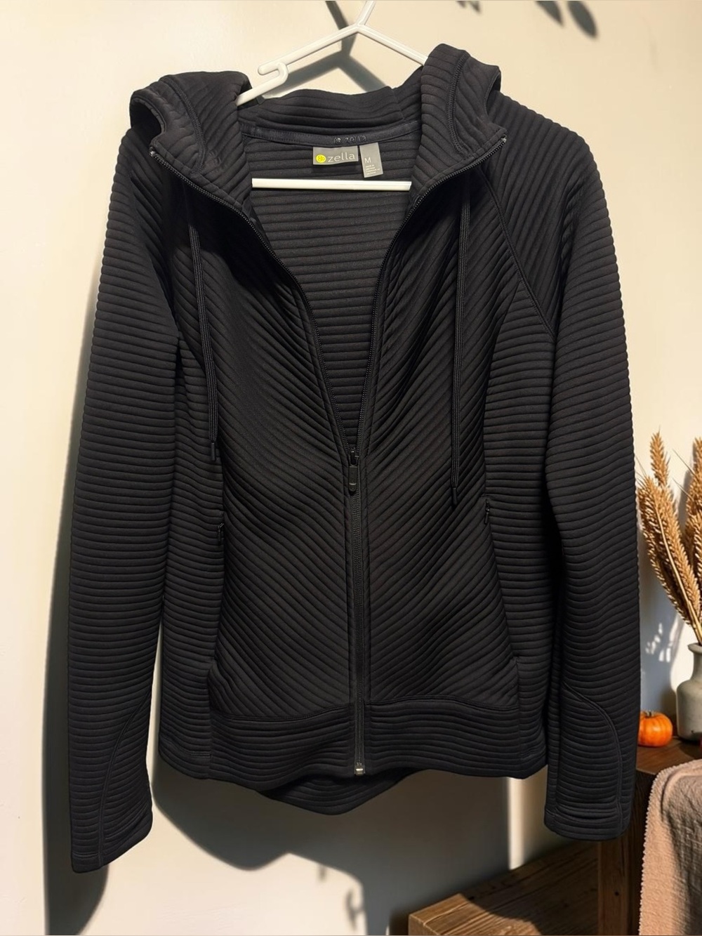 NWT Zella Black Textured Ribbed Full Zip Hoodie Jacket M